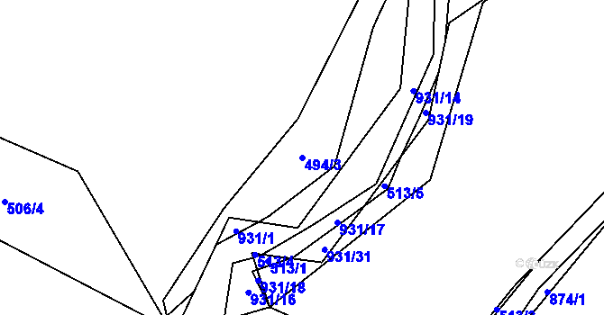 Parcela st. 494/3 v KÚ Český Brod, Katastrální mapa