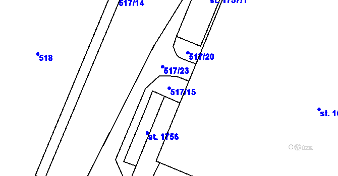 Parcela st. 517/15 v KÚ Český Brod, Katastrální mapa