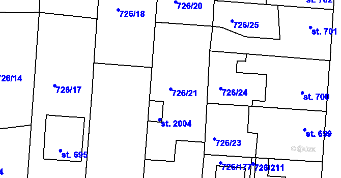 Parcela st. 726/21 v KÚ Český Brod, Katastrální mapa