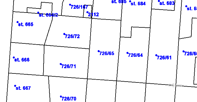Parcela st. 726/65 v KÚ Český Brod, Katastrální mapa