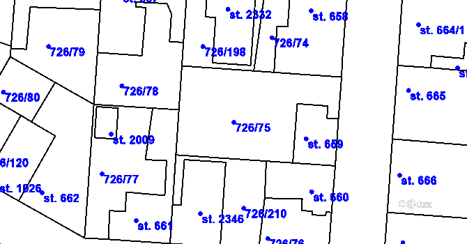 Parcela st. 726/75 v KÚ Český Brod, Katastrální mapa