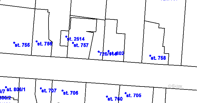 Parcela st. 726/114 v KÚ Český Brod, Katastrální mapa