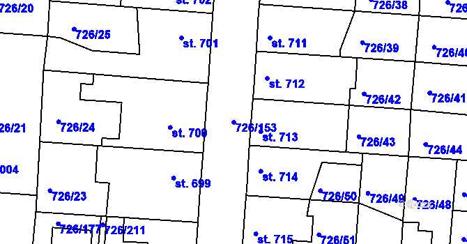 Parcela st. 726/153 v KÚ Český Brod, Katastrální mapa