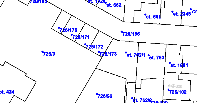Parcela st. 726/173 v KÚ Český Brod, Katastrální mapa