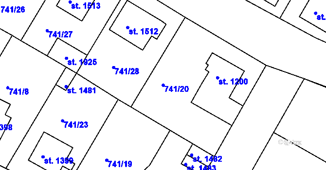 Parcela st. 741/20 v KÚ Český Brod, Katastrální mapa