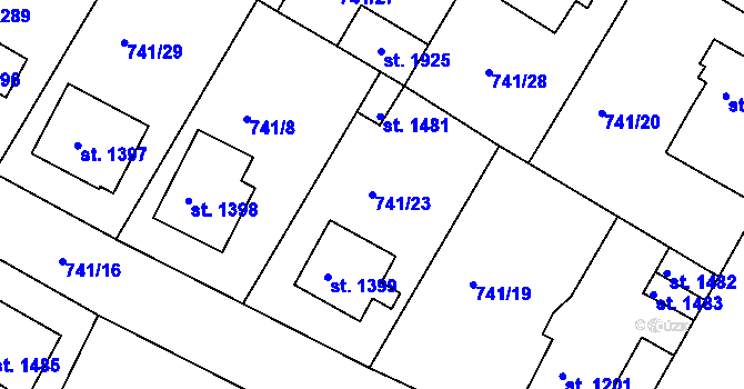 Parcela st. 741/23 v KÚ Český Brod, Katastrální mapa