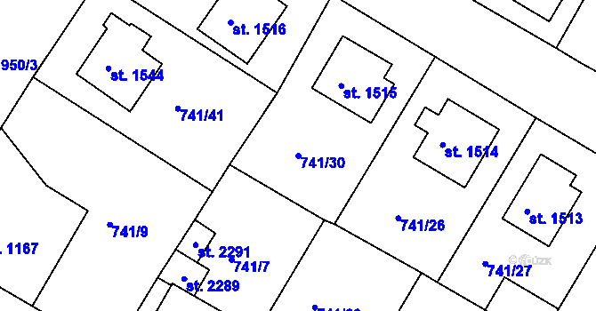 Parcela st. 741/30 v KÚ Český Brod, Katastrální mapa