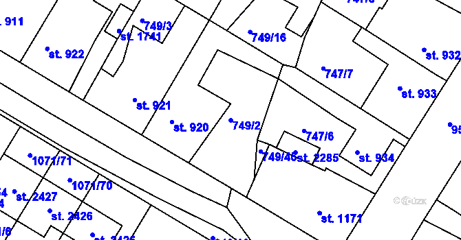 Parcela st. 749/2 v KÚ Český Brod, Katastrální mapa