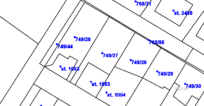 Parcela st. 749/27 v KÚ Český Brod, Katastrální mapa
