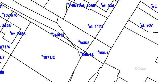 Parcela st. 848/2 v KÚ Český Brod, Katastrální mapa