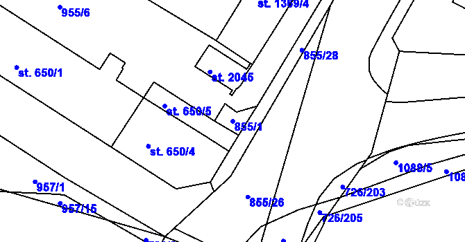 Parcela st. 855/1 v KÚ Český Brod, Katastrální mapa