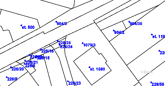 Parcela st. 1079/3 v KÚ Český Brod, Katastrální mapa