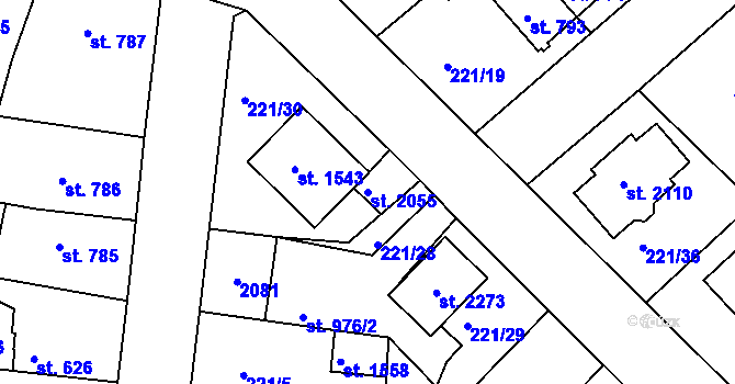 Parcela st. 2055 v KÚ Český Brod, Katastrální mapa