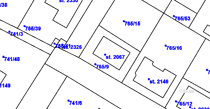 Parcela st. 2067 v KÚ Český Brod, Katastrální mapa