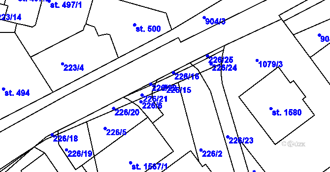 Parcela st. 226/15 v KÚ Český Brod, Katastrální mapa