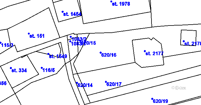 Parcela st. 620/16 v KÚ Český Brod, Katastrální mapa