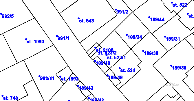 Parcela st. 523/2 v KÚ Český Brod, Katastrální mapa