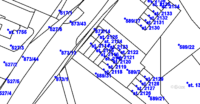 Parcela st. 2116 v KÚ Český Brod, Katastrální mapa