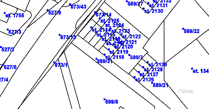 Parcela st. 2118 v KÚ Český Brod, Katastrální mapa