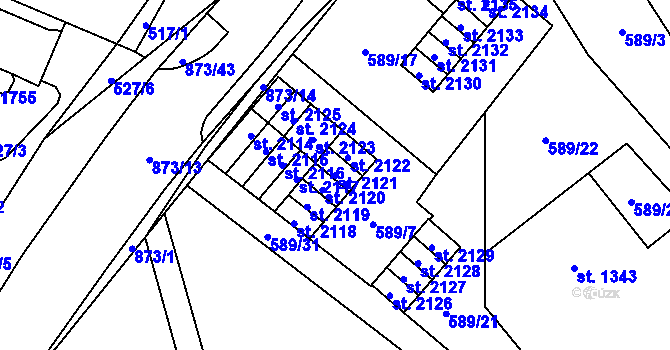 Parcela st. 2121 v KÚ Český Brod, Katastrální mapa