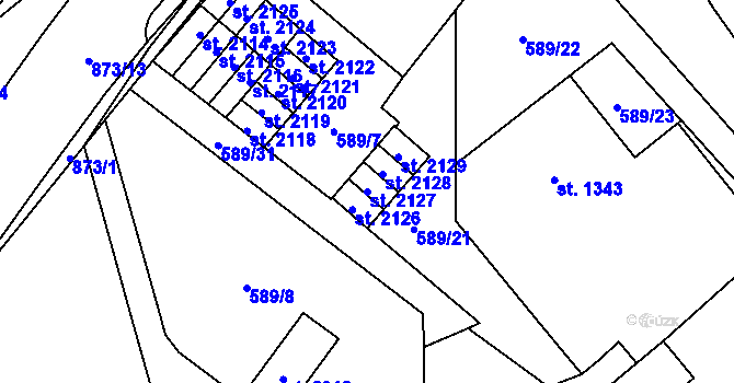Parcela st. 2127 v KÚ Český Brod, Katastrální mapa