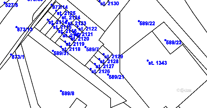Parcela st. 2129 v KÚ Český Brod, Katastrální mapa