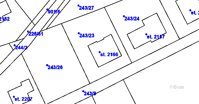Parcela st. 2166 v KÚ Český Brod, Katastrální mapa