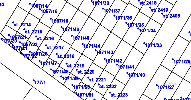 Parcela st. 1071/43 v KÚ Český Brod, Katastrální mapa