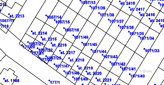 Parcela st. 1071/45 v KÚ Český Brod, Katastrální mapa