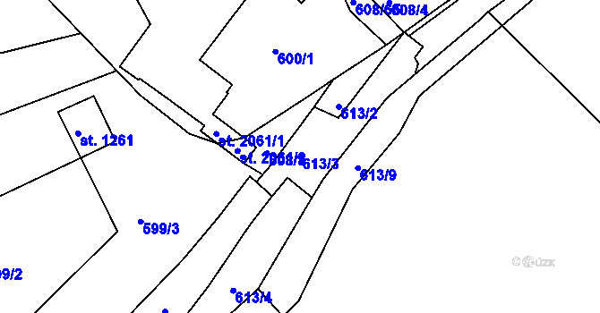 Parcela st. 613/3 v KÚ Český Brod, Katastrální mapa