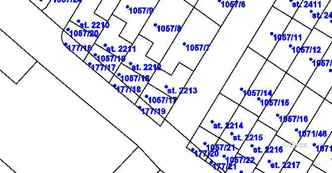 Parcela st. 2213 v KÚ Český Brod, Katastrální mapa