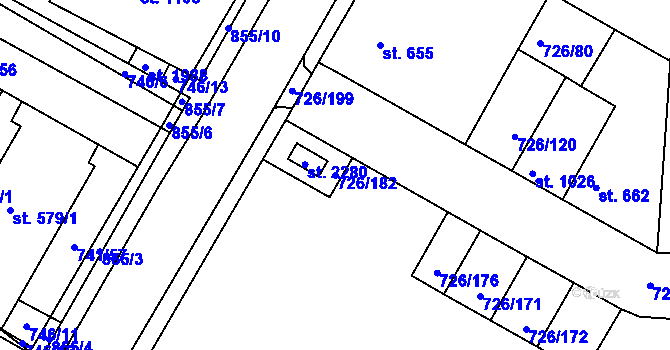 Parcela st. 726/182 v KÚ Český Brod, Katastrální mapa