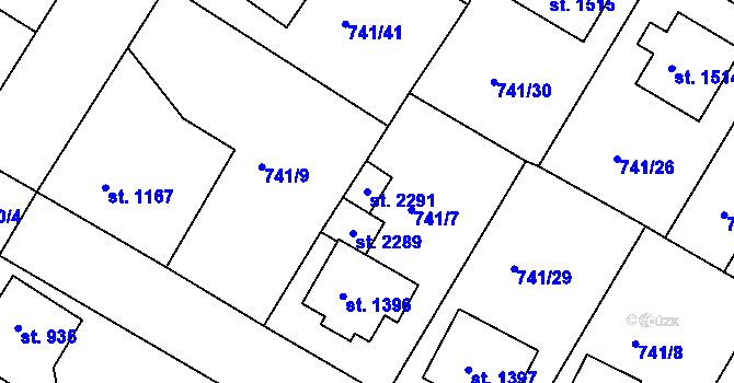Parcela st. 2291 v KÚ Český Brod, Katastrální mapa