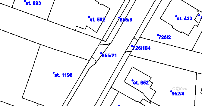 Parcela st. 855/21 v KÚ Český Brod, Katastrální mapa