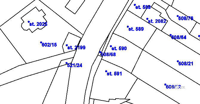 Parcela st. 608/68 v KÚ Český Brod, Katastrální mapa