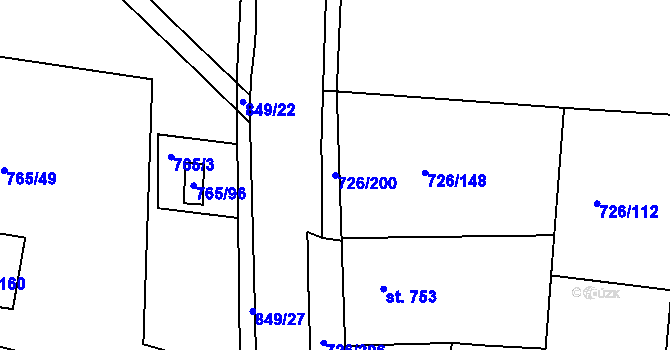 Parcela st. 726/200 v KÚ Český Brod, Katastrální mapa