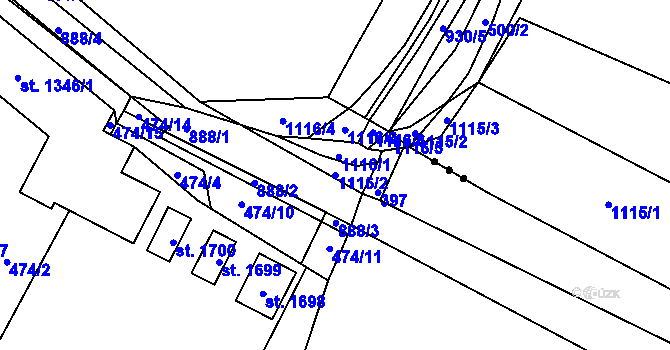 Parcela st. 1116/2 v KÚ Český Brod, Katastrální mapa