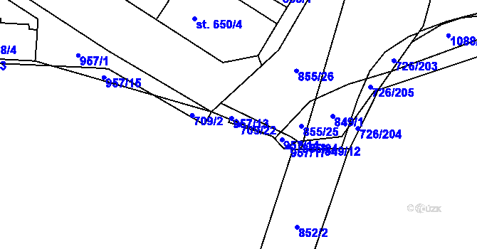 Parcela st. 709/22 v KÚ Český Brod, Katastrální mapa