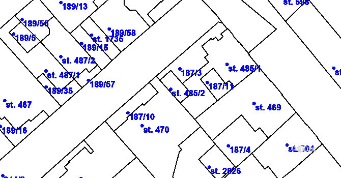 Parcela st. 485/2 v KÚ Český Brod, Katastrální mapa