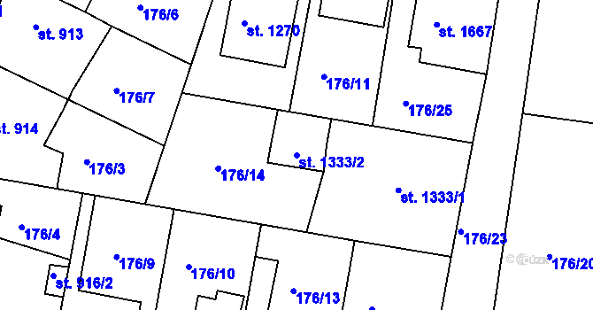 Parcela st. 1333/2 v KÚ Český Brod, Katastrální mapa