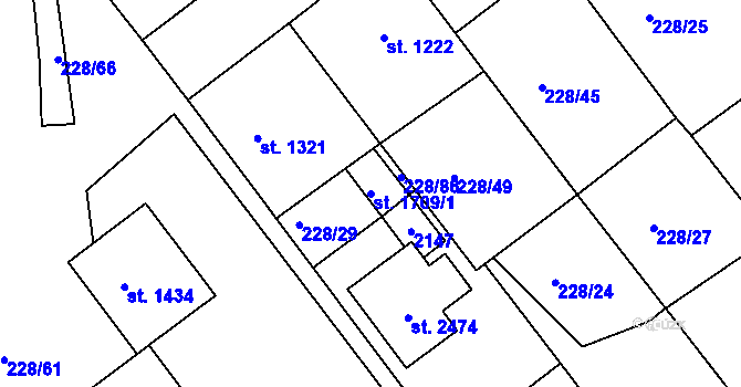 Parcela st. 1709/1 v KÚ Český Brod, Katastrální mapa