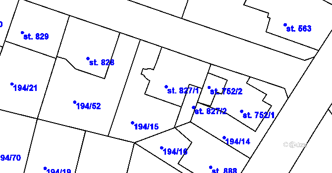 Parcela st. 827/1 v KÚ Český Brod, Katastrální mapa