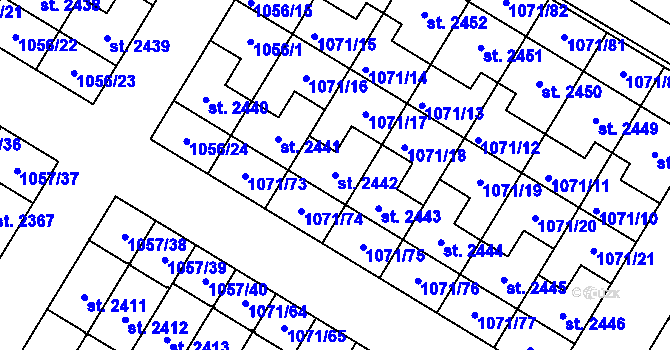 Parcela st. 2442 v KÚ Český Brod, Katastrální mapa