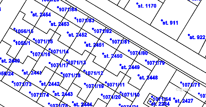 Parcela st. 2450 v KÚ Český Brod, Katastrální mapa