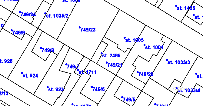 Parcela st. 2496 v KÚ Český Brod, Katastrální mapa