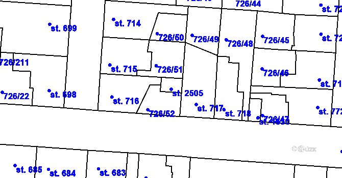 Parcela st. 2505 v KÚ Český Brod, Katastrální mapa