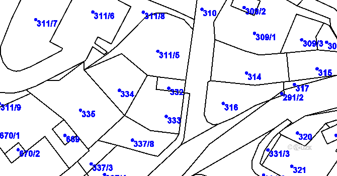 Parcela st. 332 v KÚ Český Dub, Katastrální mapa