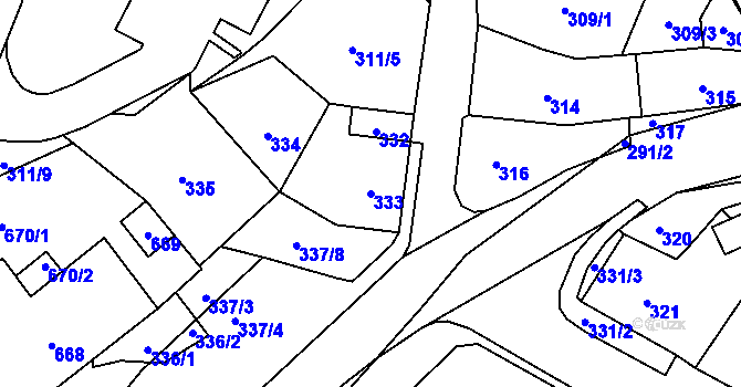 Parcela st. 333 v KÚ Český Dub, Katastrální mapa