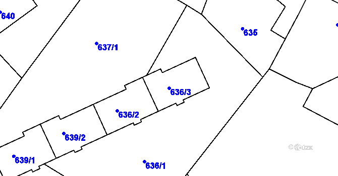 Parcela st. 636/3 v KÚ Český Dub, Katastrální mapa