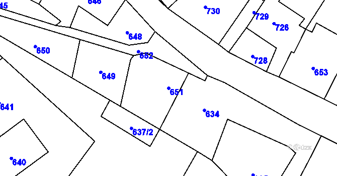 Parcela st. 651 v KÚ Český Dub, Katastrální mapa